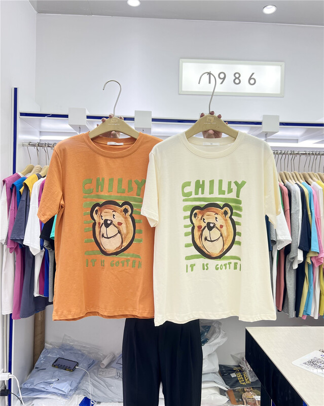 New in early summer! [1986] bear print loose personalized casual short sleeve T-shirt c773# LSL