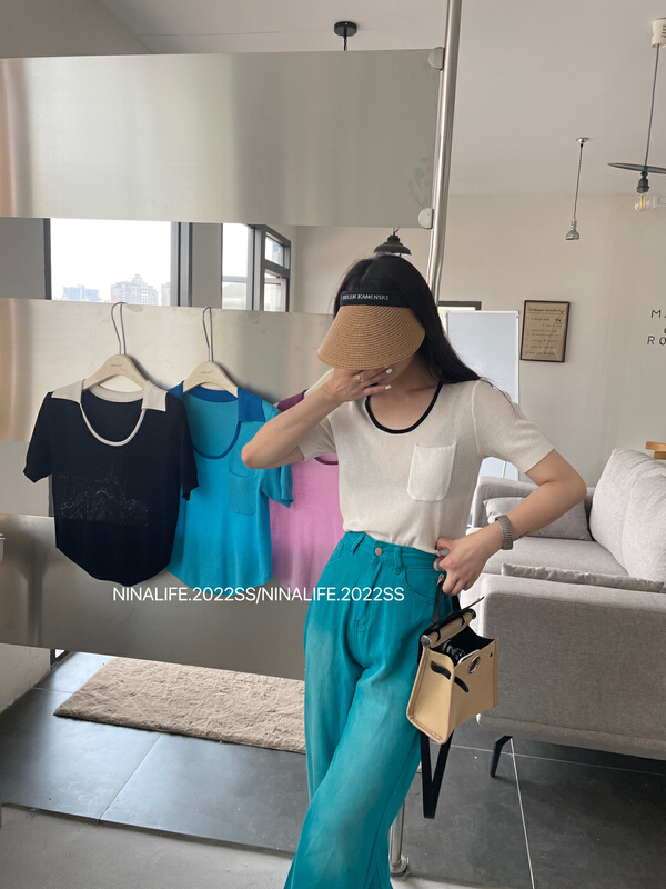 【NINA LIFE】撞色領口時尚針織衫  F527#  ZXL