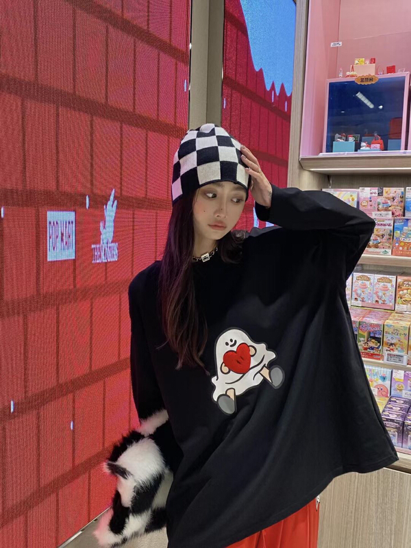 [Nancy] niche Design Love towel embroidered ghost Print Long Sleeve T-shirt bs8823# WPL