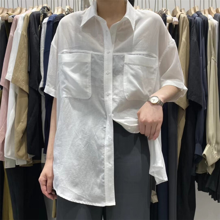 [self] loose silk linen solid color shirt 7067-1# zyh
