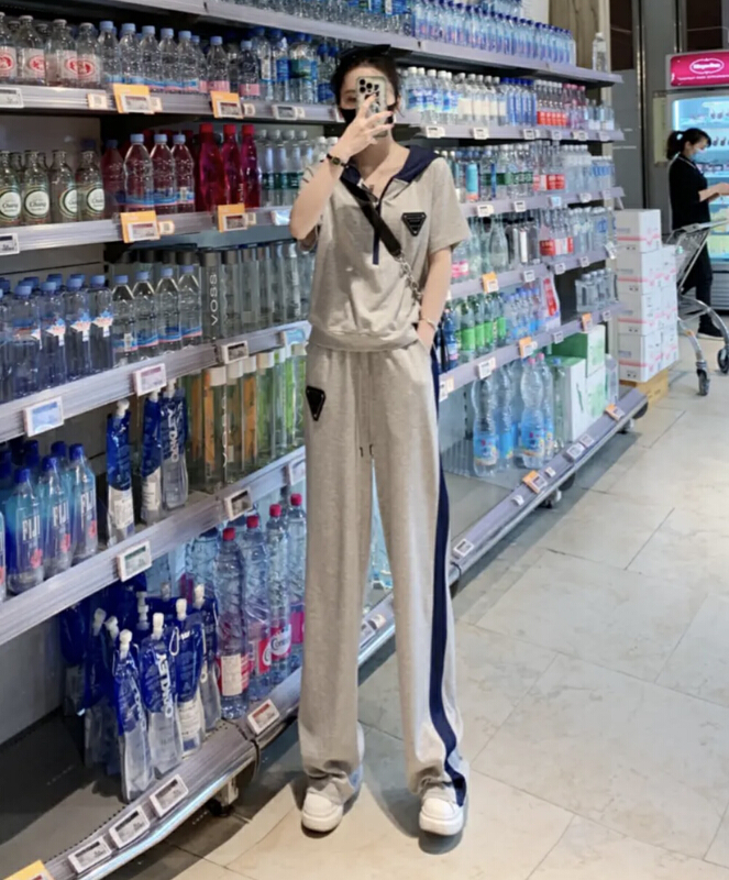 [JH] personalized triangle hooded zipper blouse + versatile casual pants two piece suit 41764# PCZ