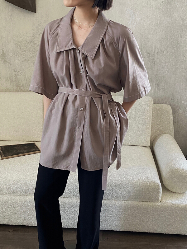 [Hello September] Vintage simple and versatile shirt (with waist rope) m2312# CLS
