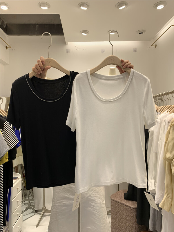 New in early summer! [hs7] basic versatile solid color versatile short sleeve T-shirt 6036# PCZ