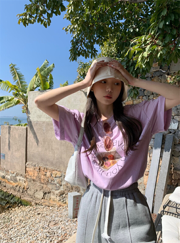 [timely rain] Hanfeng cream doughnut printed letter sweater 66633# WPL
