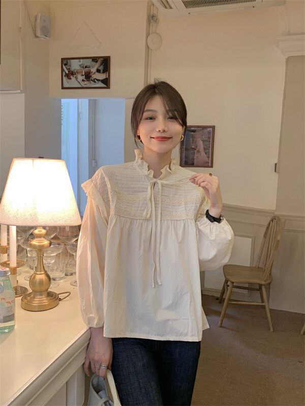 New year in early spring! [timely rain] Han Feng ins sweet and gentle lace up craft palace style loose and versatile shirt (only shirts) 07520# jhy