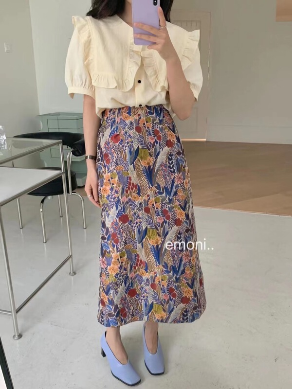 [emoni] Vintage jacquard craft temperament skirt 10925# CLS