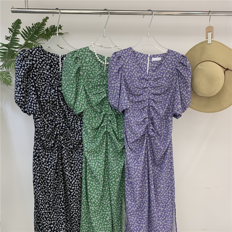 goods in stock! New in early summer! [AA studio] Vintage elegant bubble sleeve floral Pleated Dress ys1-6032# WPL