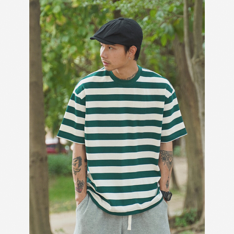 [TPY] 320G heavy stripe fashion versatile short sleeve T-shirt 9161# ZZL