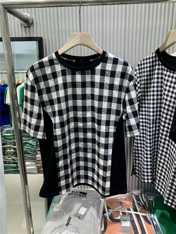 New in early summer! [1974] casual and versatile Plaid short sleeve T-shirt a95# ZZL