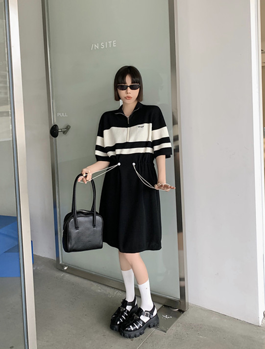 [DTU] stripe letter embroidery fashion dress 32986# LSL