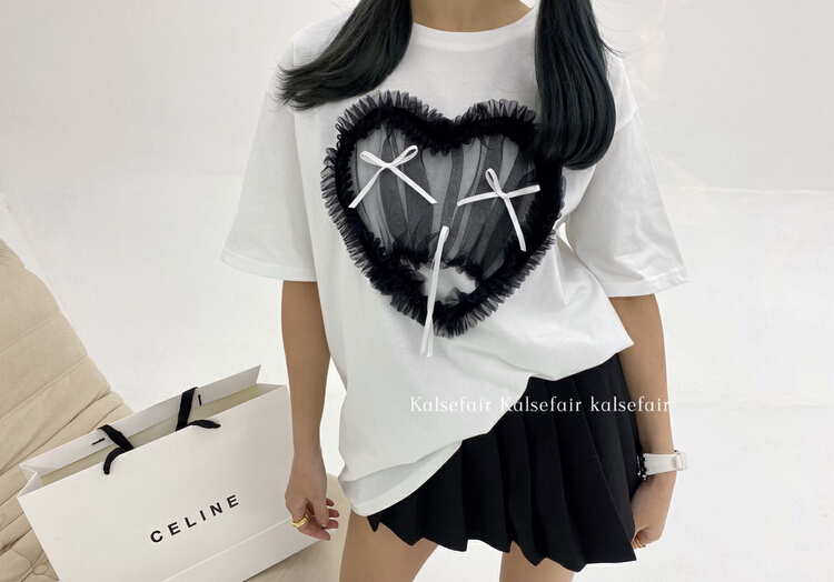 Original price 66.55! New year in early spring! [kashefei] Korean Pullover love short sleeve T-shirt 71-6# ozq
