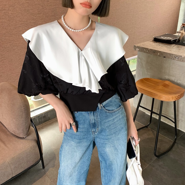 goods in stock! New in early summer! [pink Pinker] color blocking fashion aging shirt 82159# LSL