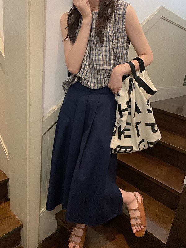 [wgwe] sleeveless Plaid Vest + slim and versatile skirt set 1091# PCZ