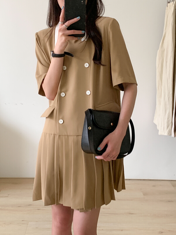 [Tn] Korean Polo neck Pleated Dress l8214# cqw