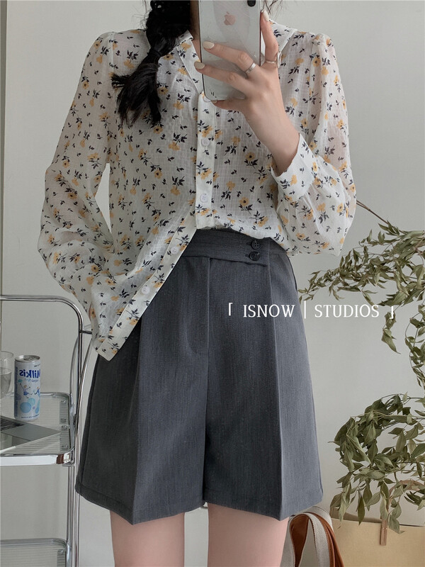 [I snow] slim suit casual shorts with side buckle 232052# jhy