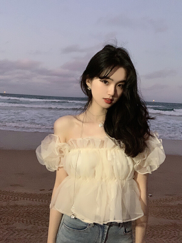 New in early summer! [wgwe] French foreign style high-end chic one shoulder super fairy temperament sweet chiffon blouse 1320# PCZ