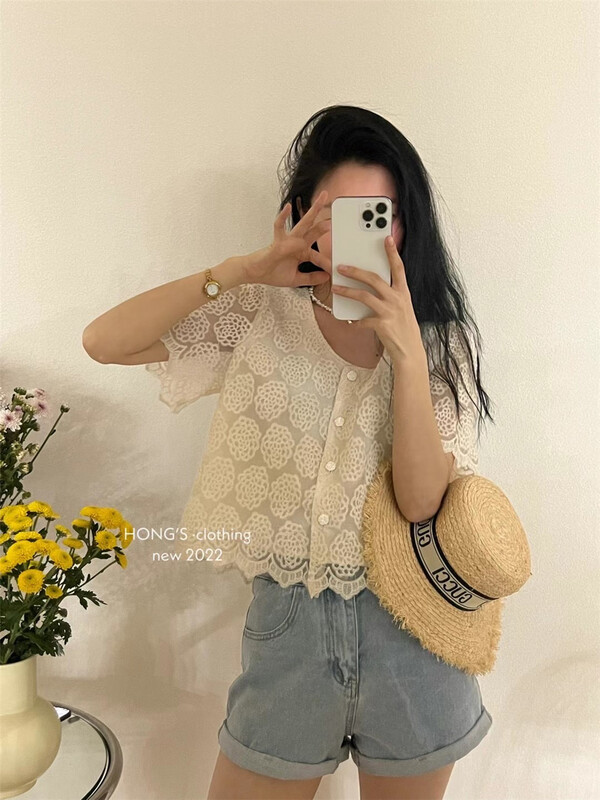 [Hong's] single breasted lace fashion blouse ys1-1918# ll