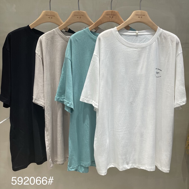 [fabric] round neck Korean comfortable short sleeve T-shirt 592066# L