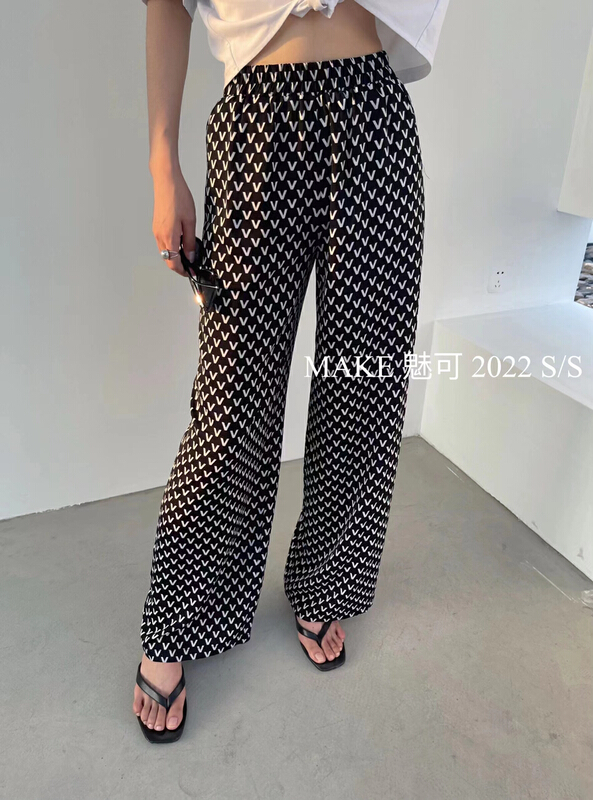 [make Meike] foreign style V-letter pattern hanging feeling shows leg long and wide leg casual pants 5970# XJ