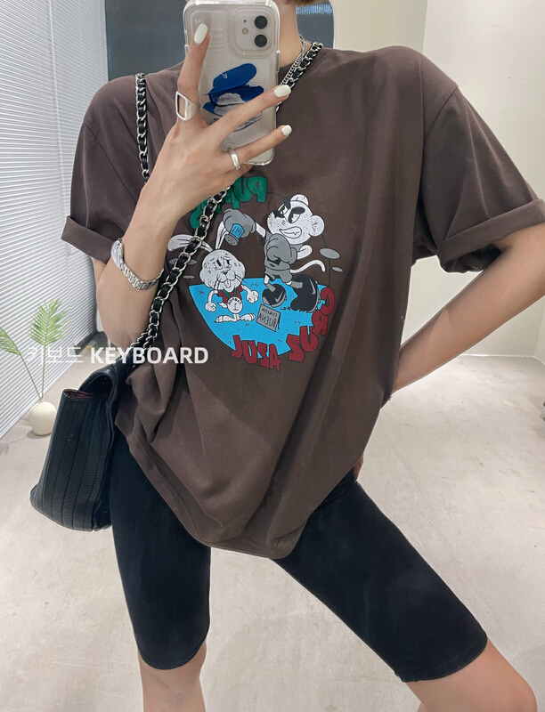 [keyboard] personalized letter cartoon versatile loose short sleeve T-shirt a-8916# LSL