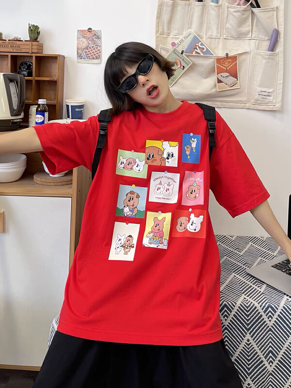 [lab eeda] puppy print loose childlike fun casual versatile short sleeve T-shirt 3014# ozq