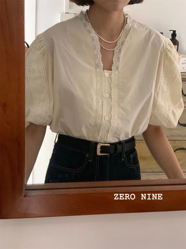 [zero-nine 009] French style lace border blouse 9303# zjy