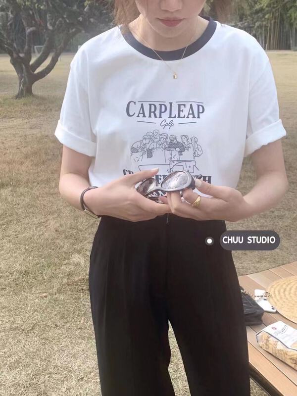 [chuu] Korean loose letter printed short sleeve T-shirt 61101# HBx