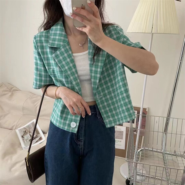 New in early summer! [thank.ou] casual temperament short plaid suit 5501# CLS