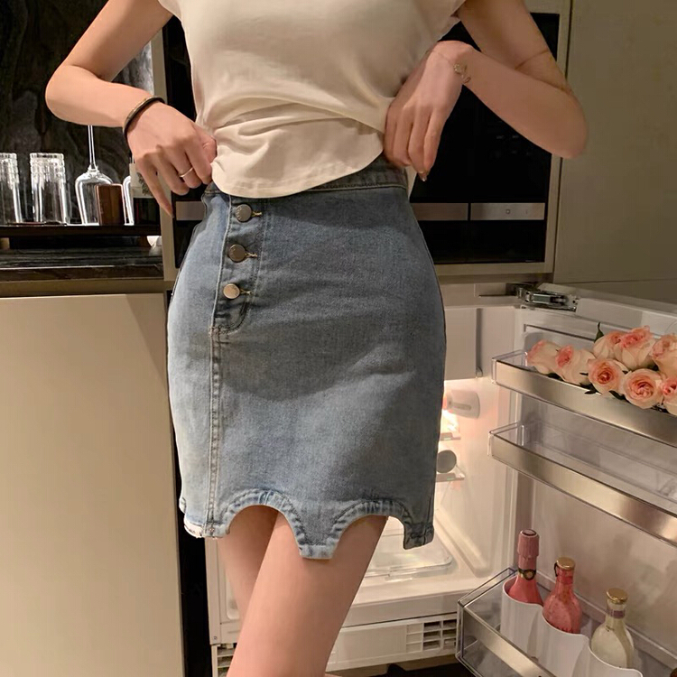 goods in stock! New in early summer! [Jiajia Muli] Korean irregular design casual denim skirt 8625# L