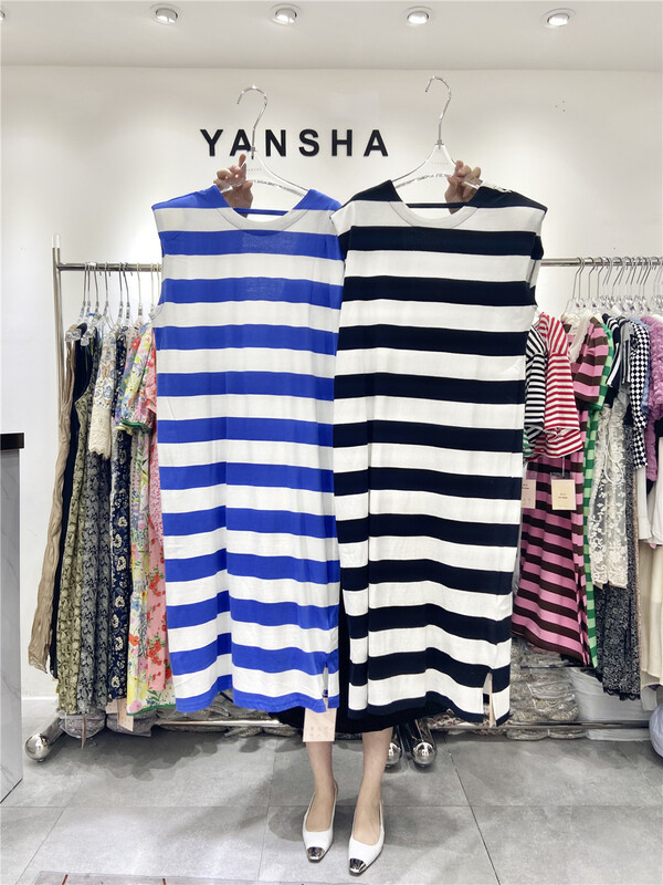 New in early summer! [Yan Sha] Korean striped versatile shoulder padded dress 167# CLS