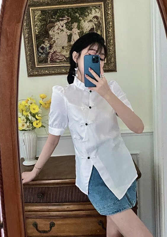 [mi2] elegant temperament bubble sleeve blouse a3233-1# JJ