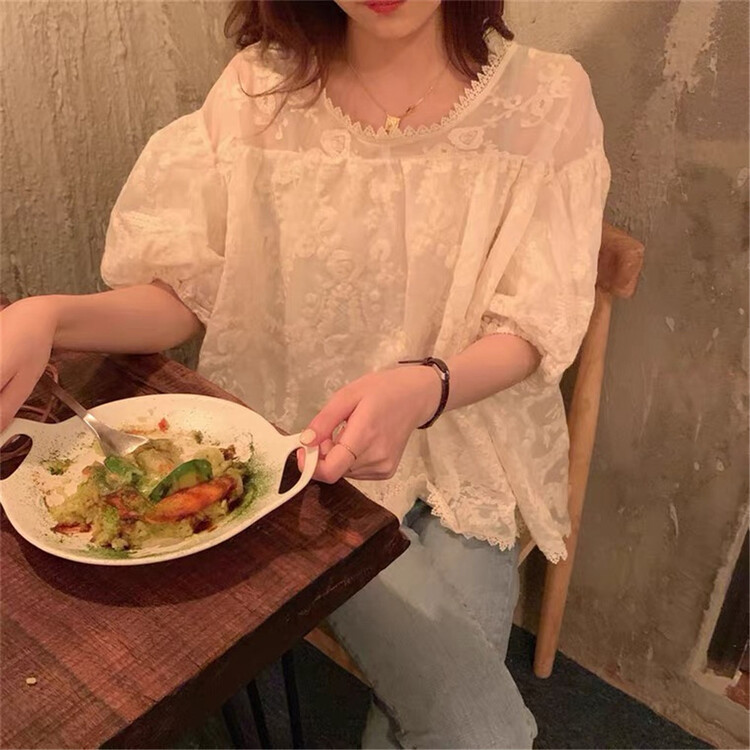 [more free] Korean version of lady style embroidered one button blouse 992# lwy