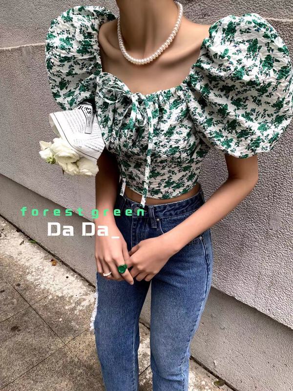 goods in stock! New in early summer! [dada] Korean versatile short floral blouse 6631# zxl