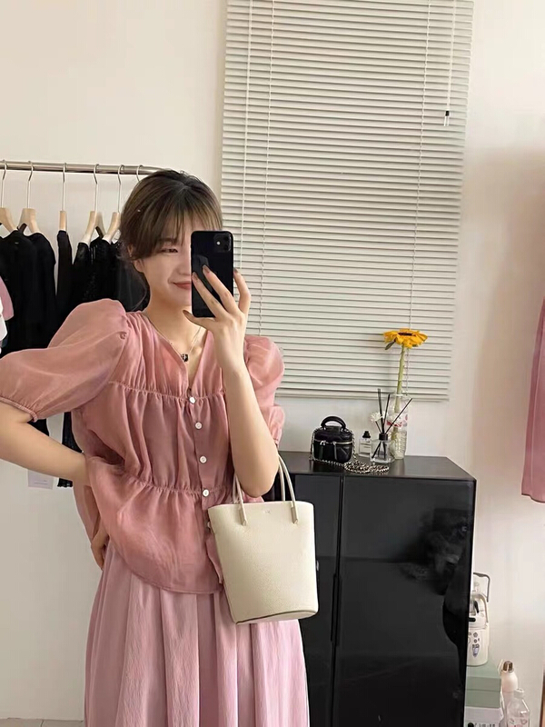 [Wo +] Korean version simple temperament versatile blouse 22553# zxx
