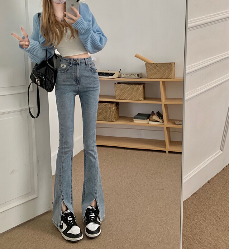 New year in early spring! [ten. Ten] high waist slim slim slim slit micro horn jeans y379# jhy