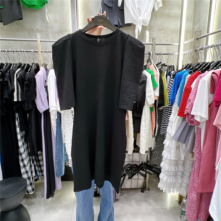 [mozr] bubble sleeve simple and versatile dress 9019# XYJ