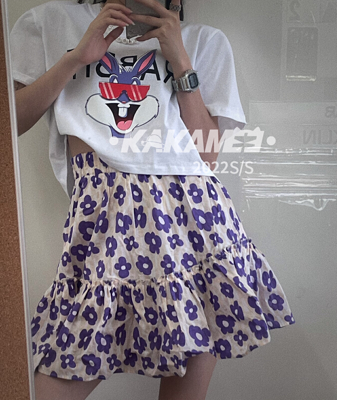 Original price 66.55! [kakamee] Korean printed chiffon skirt s315# LSL