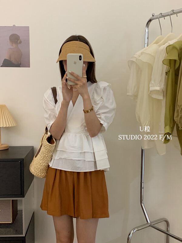 [u-grain] Korean version of ruffled versatile small shirt (only selling small shirts) 5782# HBx