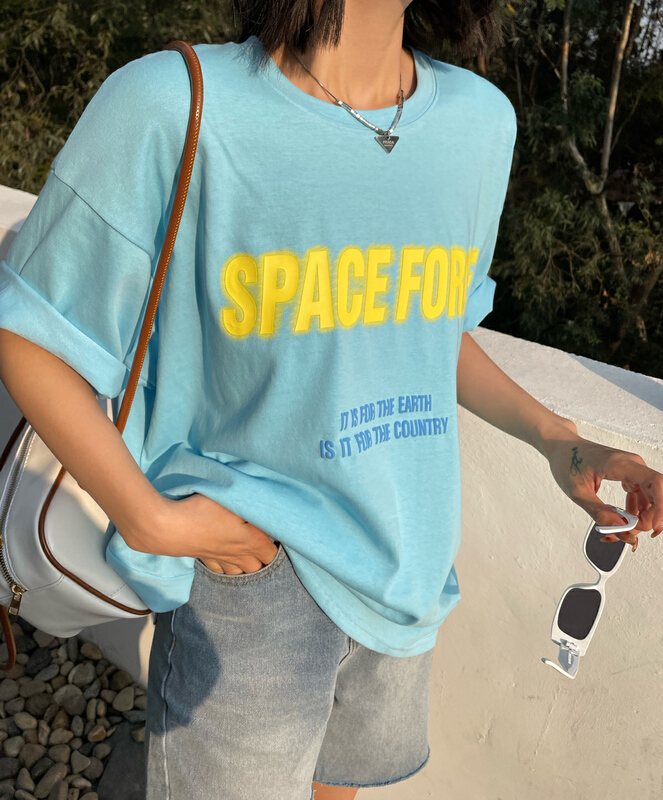 [keyboard] Korean alphabet printed loose short sleeve T-shirt b-9981# LSL