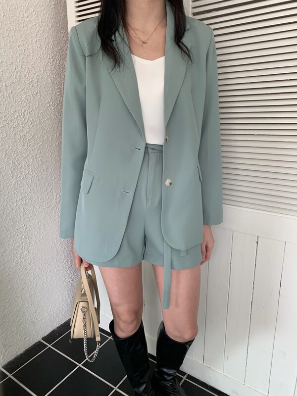 New year in early spring! [Fanke] temperament double breasted suit + high waist thin lace up trousers suit 12075# XJ