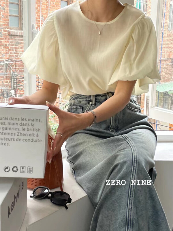 [zero-nine 09] gentle wind round neck bubble sleeve shirt 9305# zjy