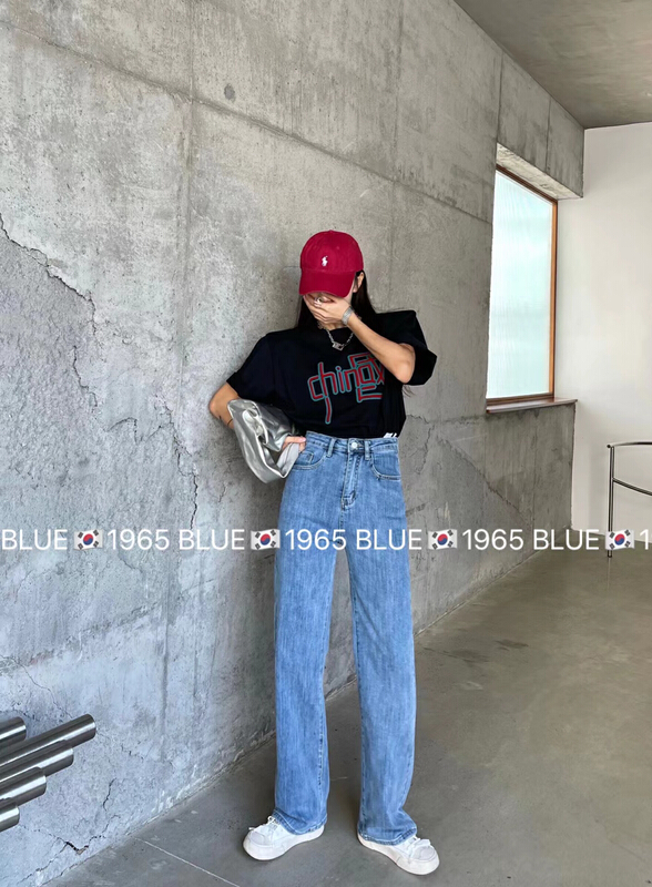 New year in early spring! [blue] Korean version high waist straight tube mopping jeans 1965# hjy