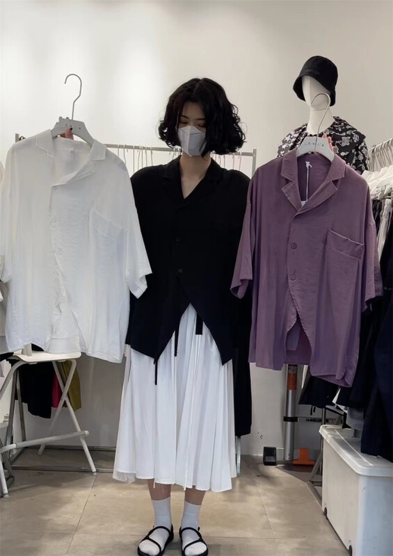 [three and two out] Korean single breasted irregular hem shirt 99056# L