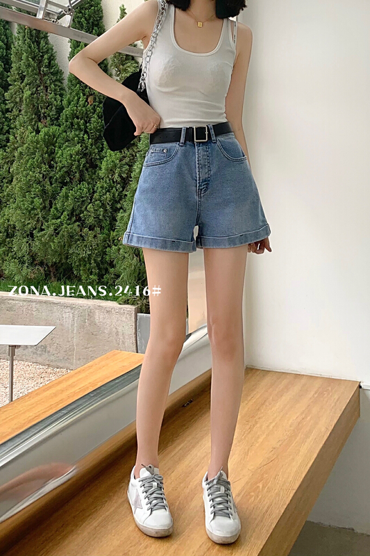 [zona] Korean slim and versatile denim shorts (with belt) 2416# ozq