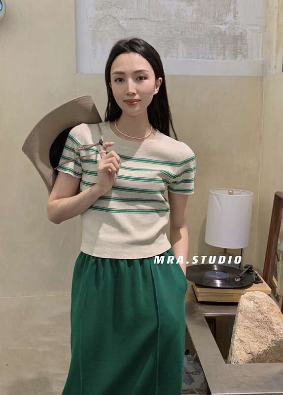 New year in early spring! [MRA] Korean stripe ins style short sleeve T-shirt kd3531# zxl