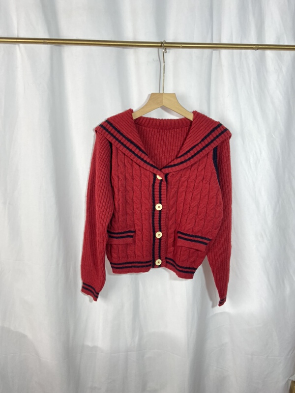 [Yi show shop] simple, niche, thin, color blocked knitted cardigan 1224# Cl