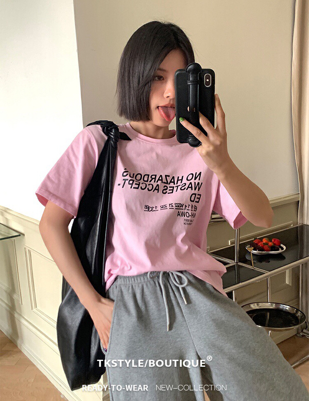 New in early summer! [wgwe] loose letter printed short sleeve T-shirt 1276# PCZ