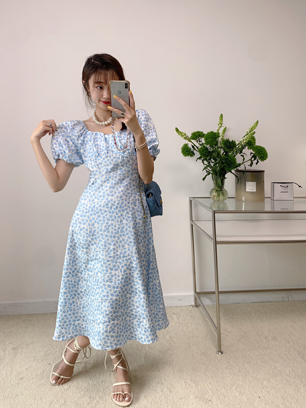 [Vanessa] square neckline gentle aging thin dress 6225# ozq