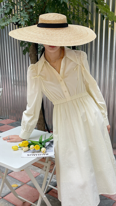 New year in early spring! [context sense] shoulder pleated bow dress mnc952# CLS