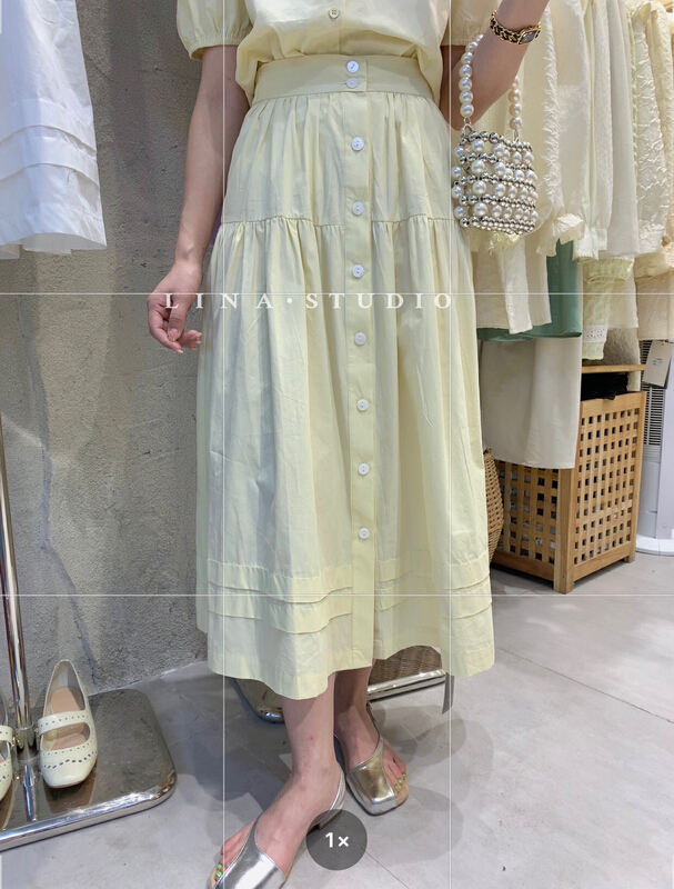 [Lina] soft French elastic high waist skirt 0091# hjy